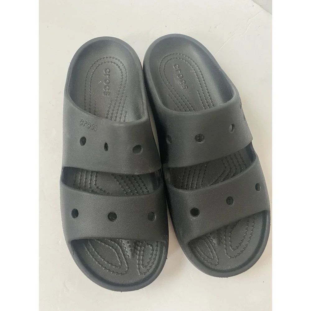 Crocs Classic Sandal Mens 7 Womens 9 Black Two Strap Slide Sandals coastal beach